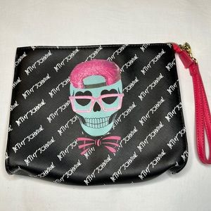 Vintage Betsey Johnson Skull Logo Wristlet Clutch Handbag Black/Pink